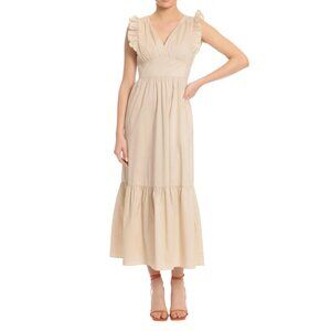 Maggy London V-Neck Sleeveless Solid Maxi Dress in Sand NWOT
